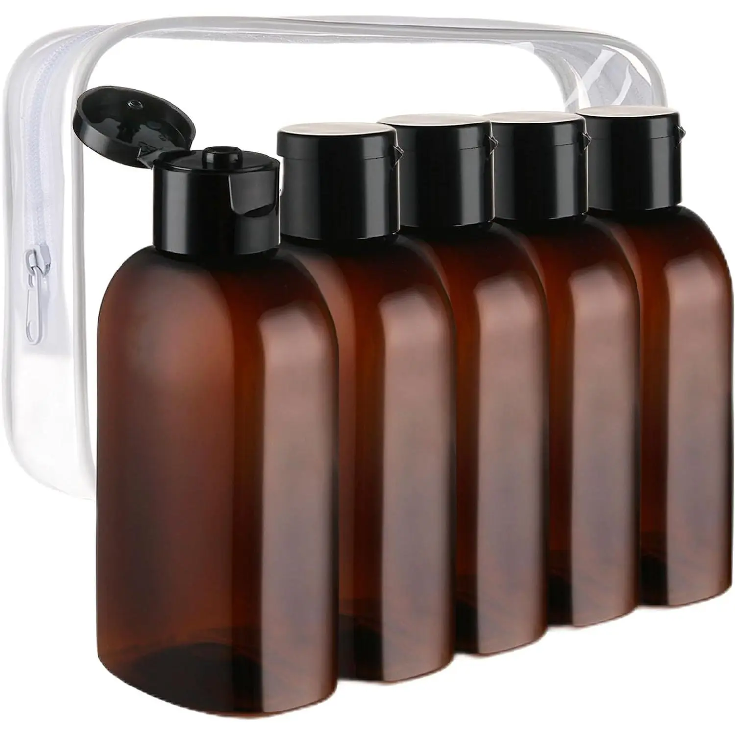 Travel Bottles for Toiletries 5 count 3.4oz TSA Approved Travel Shampoo Bottles Leak Proof Empty Lotion Containers with Flip Cap Small Plastic Squeeze Bottle(Brown)