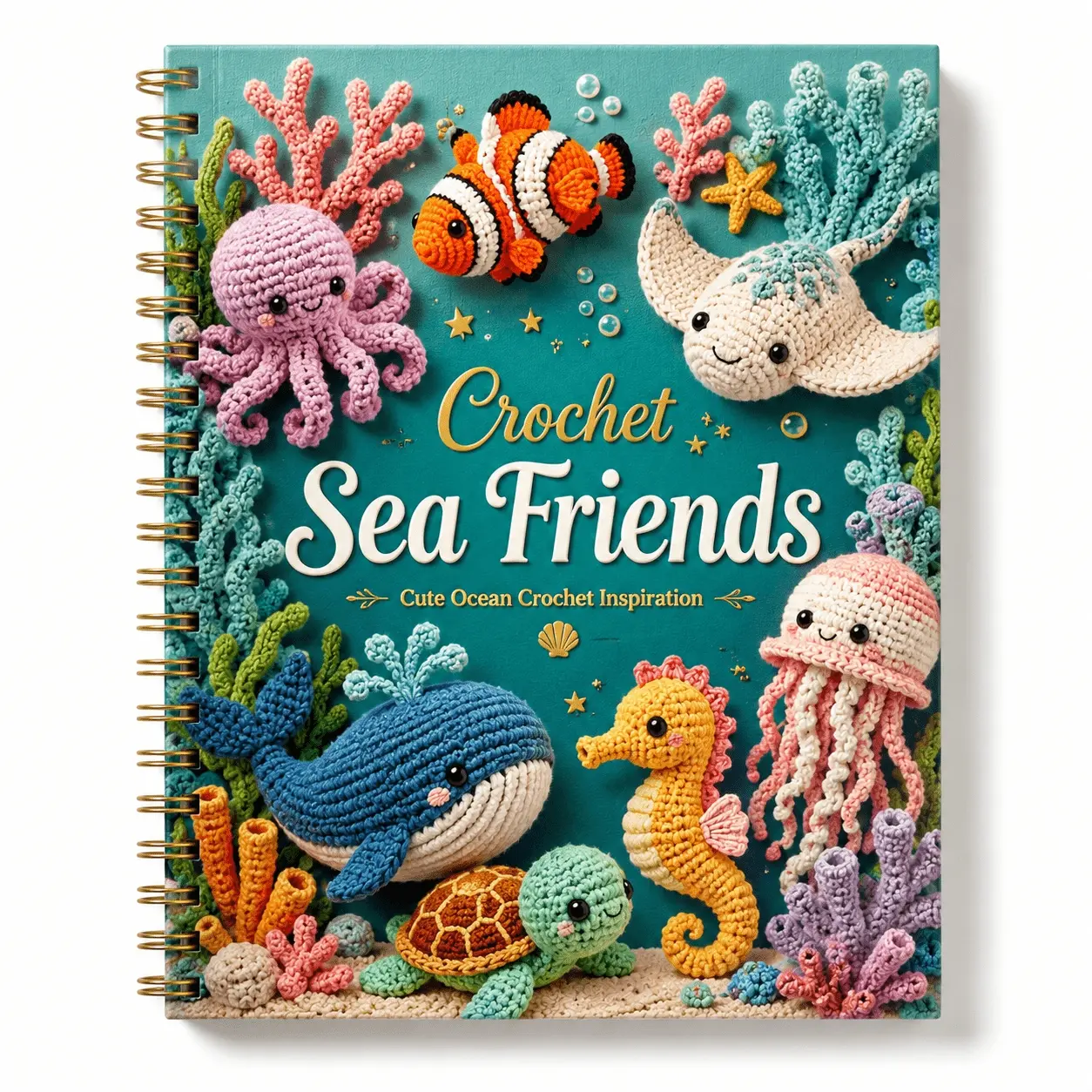 Crochet Ocean Buddy Guide Manual, A5 Spiral Ocean Doll Companion, Cute Marine Animal Crochet Inspiration Gift, Perfect for Crafting Enthusiasts