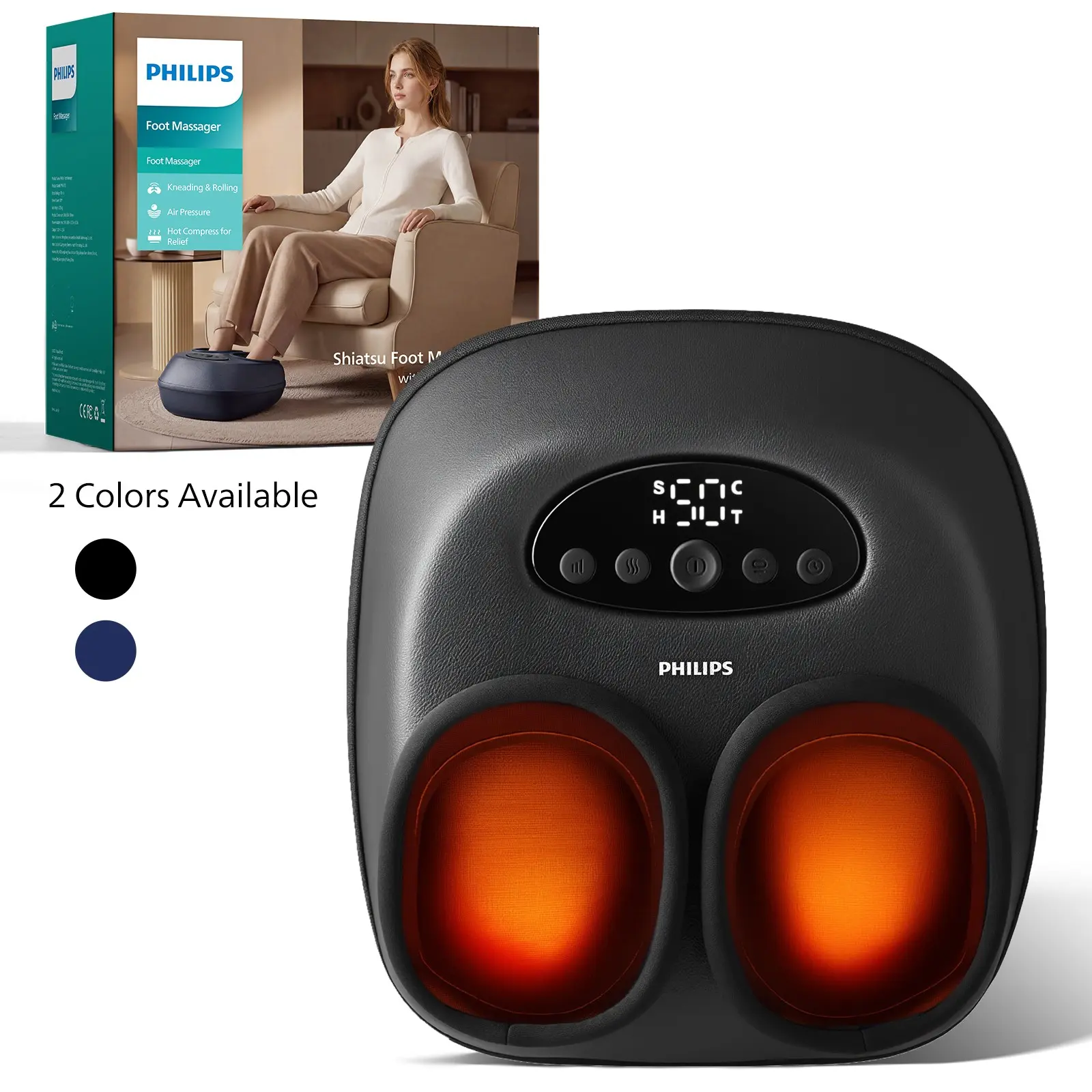 Philips Electric Full Foot Massage Therapy Device, Air Pressure & Six Zone Kneading, Adjustable Modes, Portable, Washable Cover, Easy Use for Family Home Office