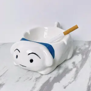 Kawaii Crayon Shin Chan Same Style White Dog Ceramic Ashtray Creative Desktop Decoration Living Room and Office Girl's Gift Toys