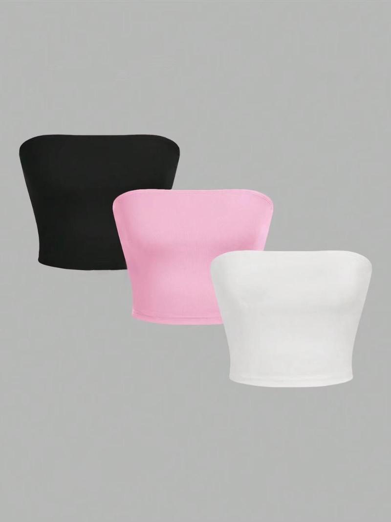 Women's Simple Solid Color Crop Tube Top, Casual Minimalist Basic Sleeveless Strapless Cropped Tops for Summer, Ladies Clothes for Daily Wear