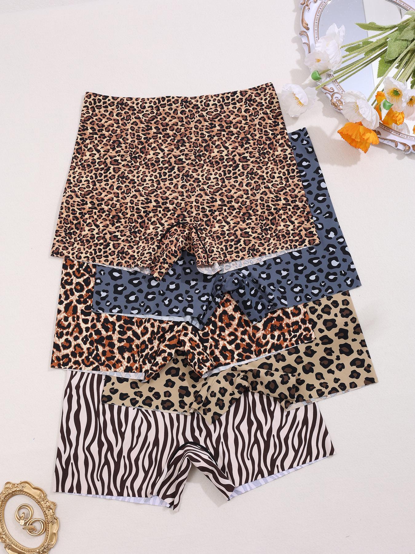 Women's Leopard Print Halloween Seamless Underwear Set, Fitted Mid-Waist Ice Silk Panties, Casual All-Season Comfortable Fit, Soft Breathable Knicker, Fashion Comfy Underwear