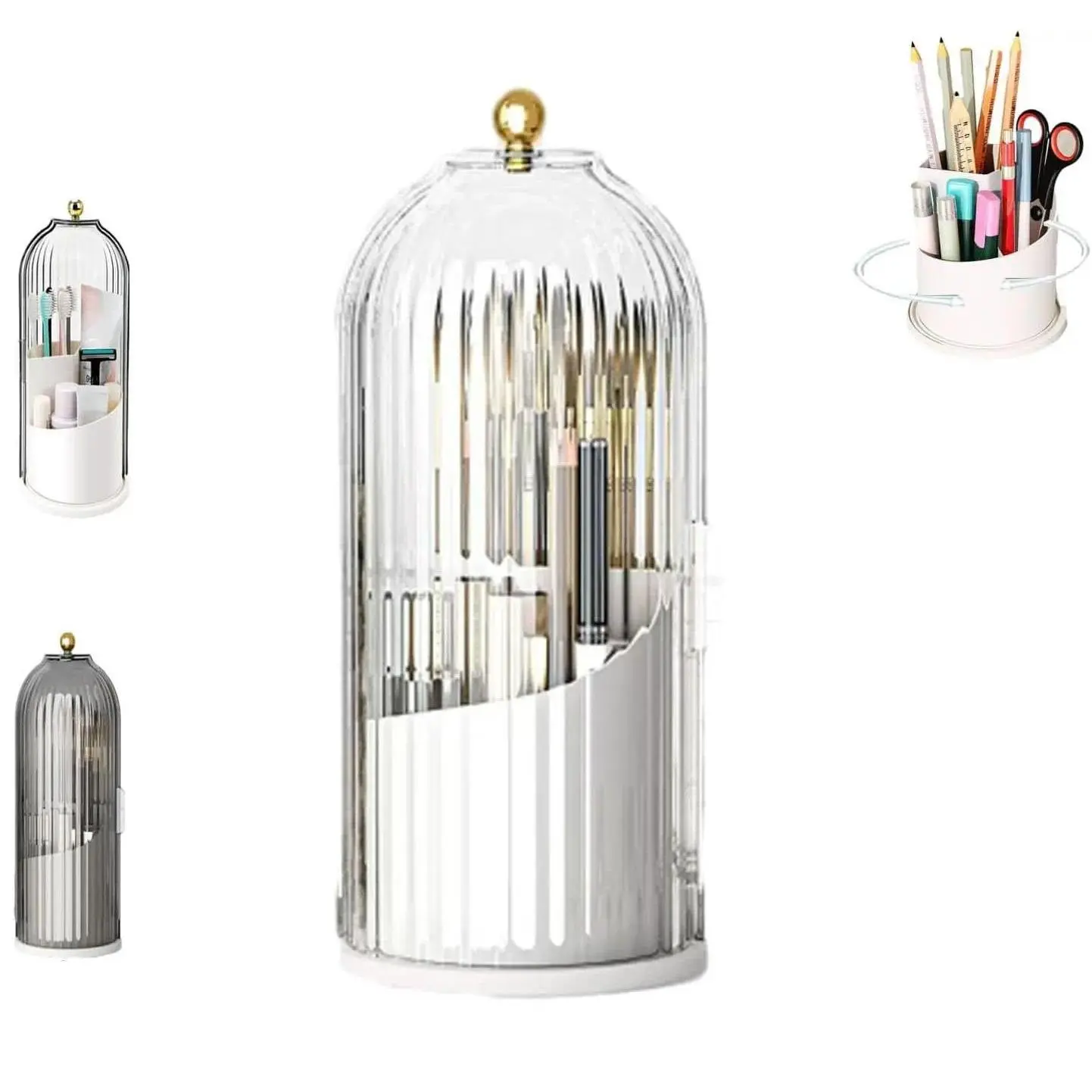 Dustproof Toothbrush Holders with Cover, Rotating Electric Toothbrush and Toothpaste Holder for Bathroom Countertop, 3 Slots Transparent Make up Brushes Organizer for Vanity Toothbrush  Brushes  Storage Bucket,Mother's Day Gift