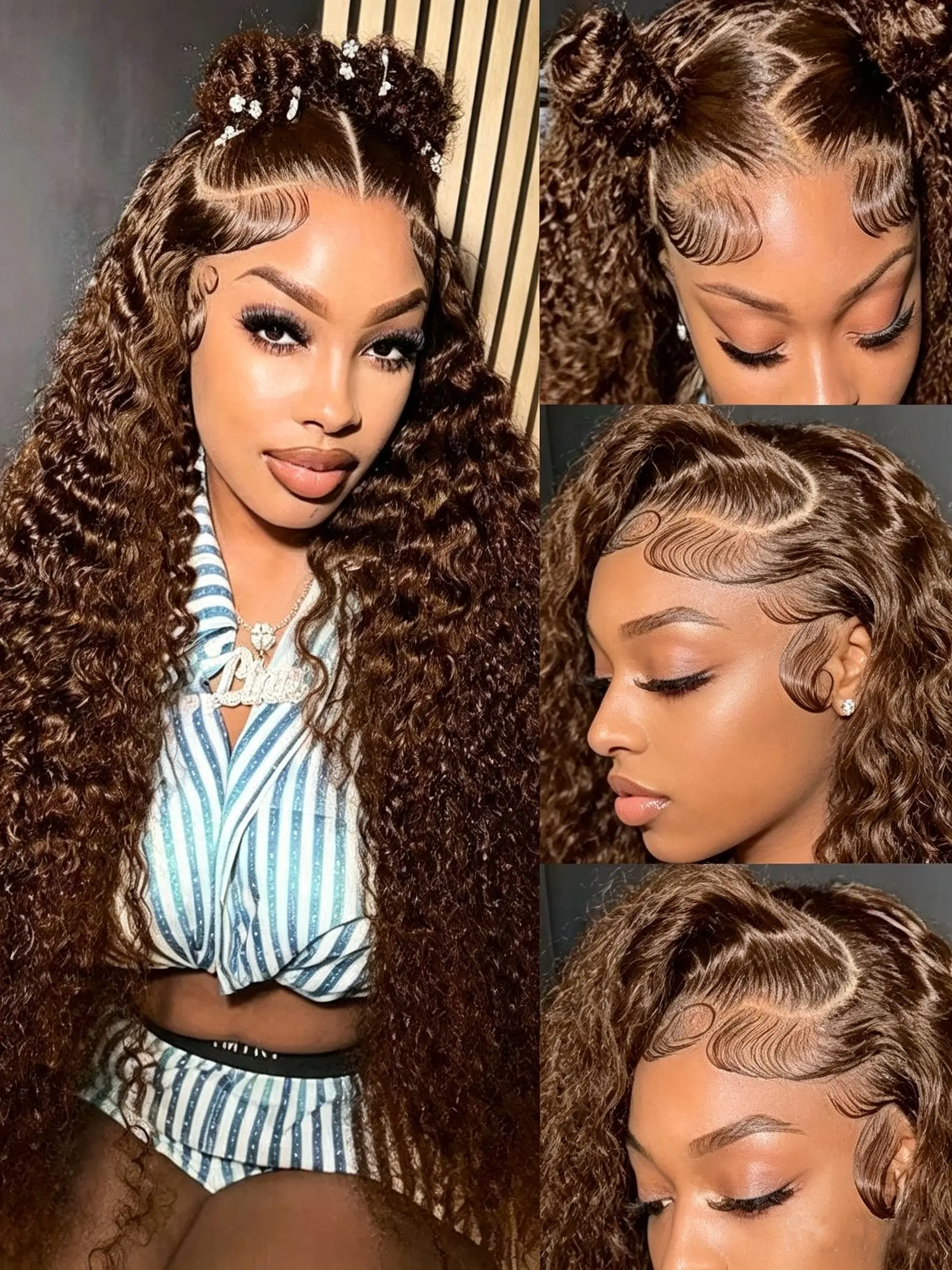 Chocolate Brown Jerry Curly Lace Front Wigs 26 Inch 200 Density 13x6 HD Lace Frontal Wigs Curly Brown Glueless Wig For Women Synthetic Hair Pre Plucked with Natural Hairline
