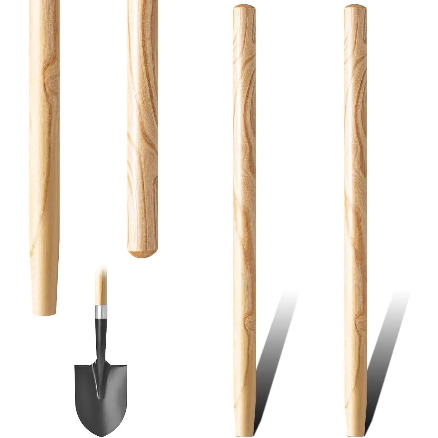 2-Count Ash Wood Shovel Handle, 41" (104cm) Length for Long D-Handle Shovels, 1-1/2" Diameter, Fits Standard Head Garden Tool, Adjustable