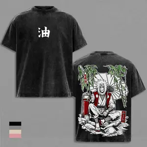 Jiraiya Vintage Washed T-Shirt, Double Sided Unisex Streetwear Tee, Anime Graphic Top Inspired By Naruto’s Legendary Sannin