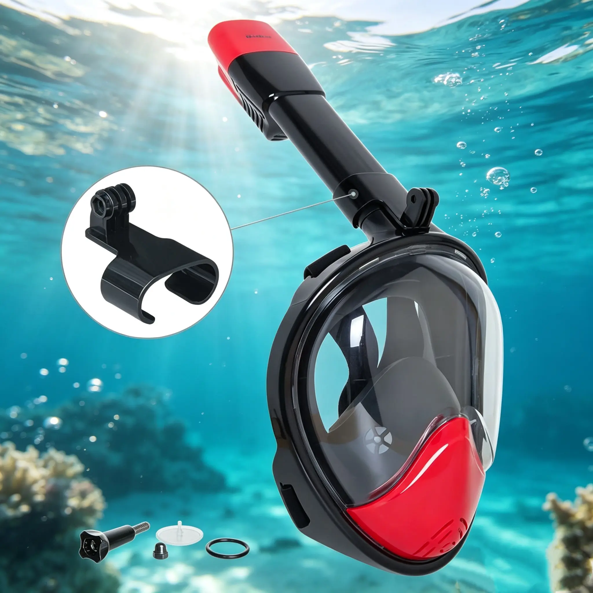 Adult Full Face Snorkel Diving Mask, Youth-Friendly, 180° Wide View, Anti-Leak Dry Top Seal, 1-Way Drain Valve, Skin-Friendly Sealing Skirt, Elastic Adjustable Straps, with GoPro Camera Mount (Diving, Swimming Water Sports Gear), Diving Masks