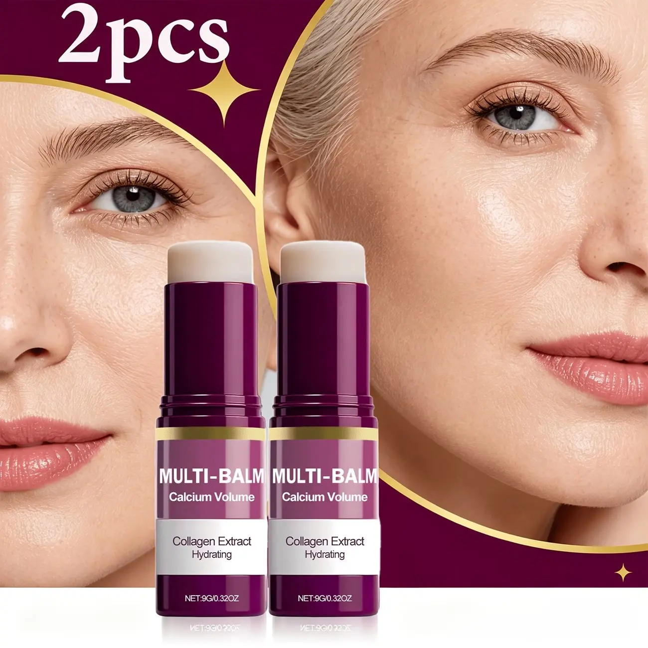 Collagen Calcium Moisturizing Skin Care Stick, 2pcs*9g/0.32oz, Gentle Hydration, Firming Facial Skin, Smooth Texture, Daily Moisture Lock
