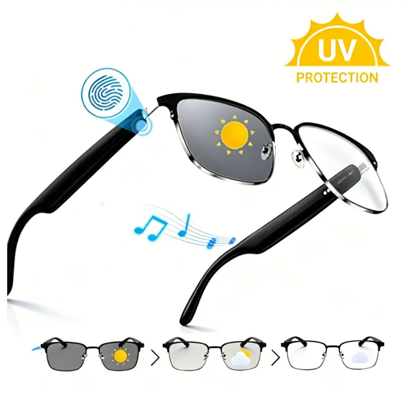 Bluetooth Audio Smart Glasses, Polarized Auto Photochromic Lenses, Complete UV Block Protection, Mic for Calls, Perfect for Cycling, Holiday Trips & Outdoor Sports – Unisex for Men Women, Smart Sunglasses