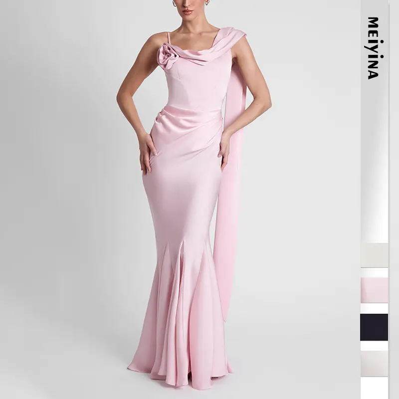 Women's Elegant Satin MermaidEvening Gown With Ruched Bodice,Sexy Bodycon Fishtail Maxi Dress ForFormal & Wedding