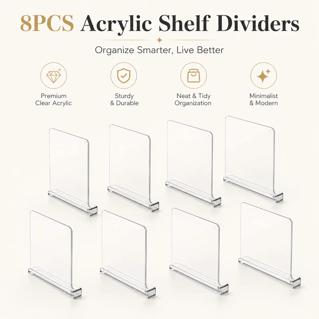 8pcs Clear Acrylic Bookends, L-Shaped Transparent Book Supports, Invisible Book Stoppers for Desk Bookshelf Office School Storage