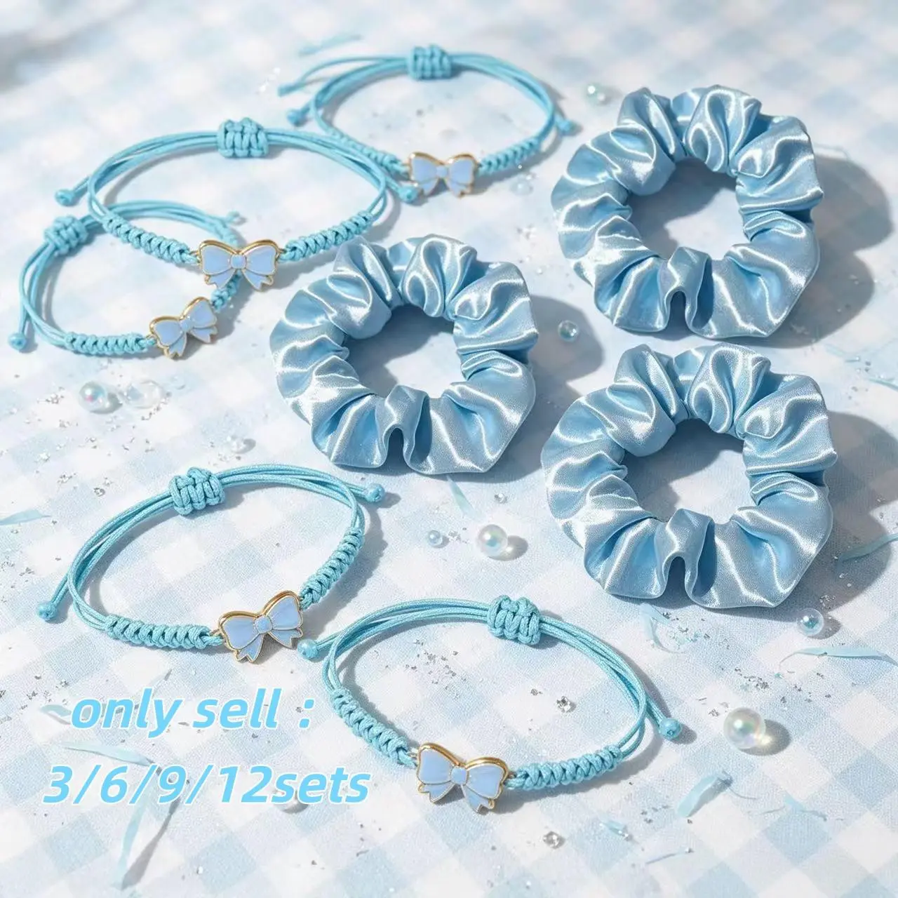 Blue Bowknot Braided Bracelet and Hair Tie Set, Adjustable Design, Perfect Gift for Parties, Weddings, Birthdays, Anniversaries