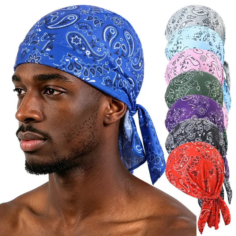 5Pcs Popular Cashew Flower Stretch Cloth Streamer Pirate Hat, Strap Headscarf Outdoor Riding Cap