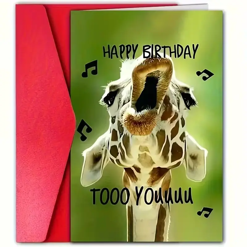 1 SET Fun Birthday Cards Featuring a Singing Giraffe with an Envelope—Perfect for family, friends, men and women, small business supplies, unique items, thank-you cards, birthday decorations, and ugly animal birthday cards. Christmas gifts