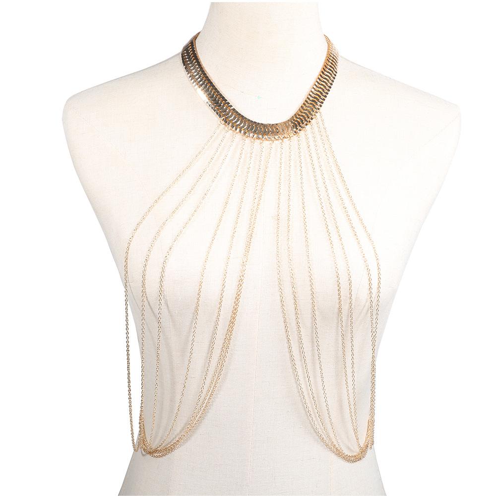 Gold Multi-Layer Tassel Body Chain for Women, 14K Gold Plated Dainty Chest Chain Necklace, Sexy Shoulder Body Jewelry for Party Club