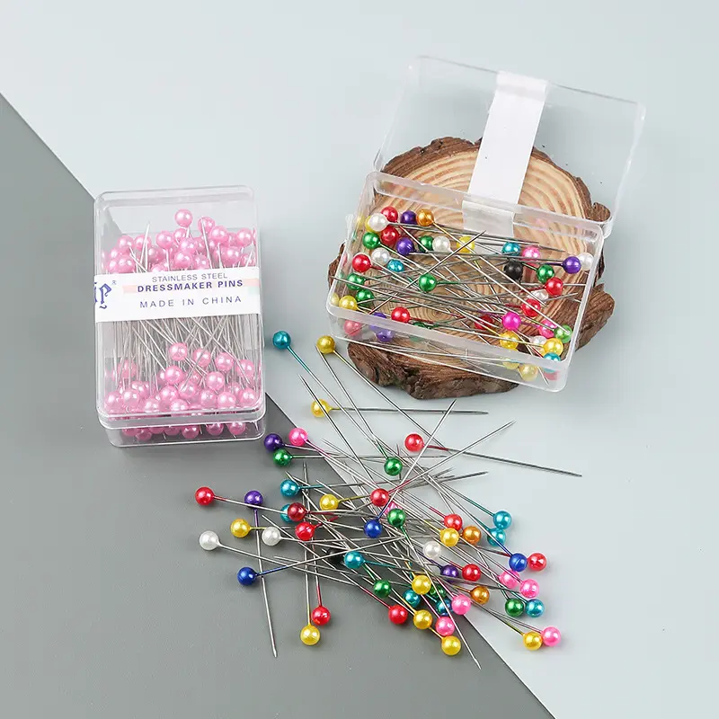Colored Pearl Head Sewing Pins, 100 Pack Stainless Steel Dressmaker Pins, Round Plastic Head Straight Pins for DIY Crafts, Garment Positioning & Sewing Projects