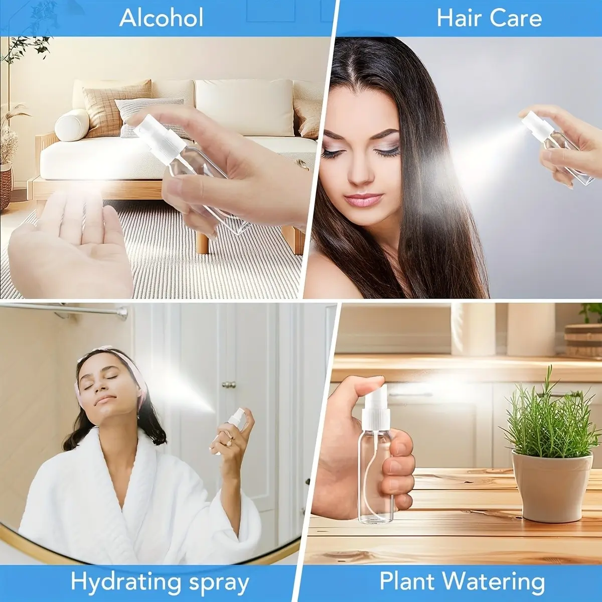 Mini Spray Bottle Set, Travel Spray Bottle, Makeup 60ML Reusable Fine Mist Sprayer, Empty Liquid Dispenser with Labels, Hyb-01 Model