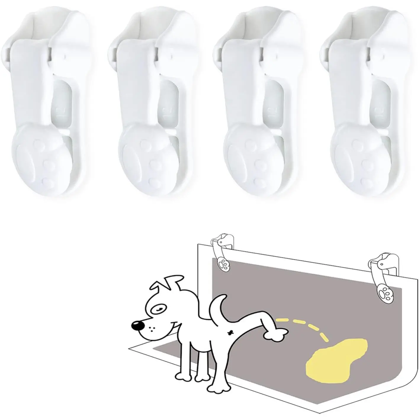 Pee Pad Holders for Male Puppies, Potty Traning Pad Clips, White-4 Pack | Wall Clips for Male  or -Lifting Puppy Indoor Toilet/Litter Box, for Small & Large Size Disposable/Reueable Wee Wee Pad