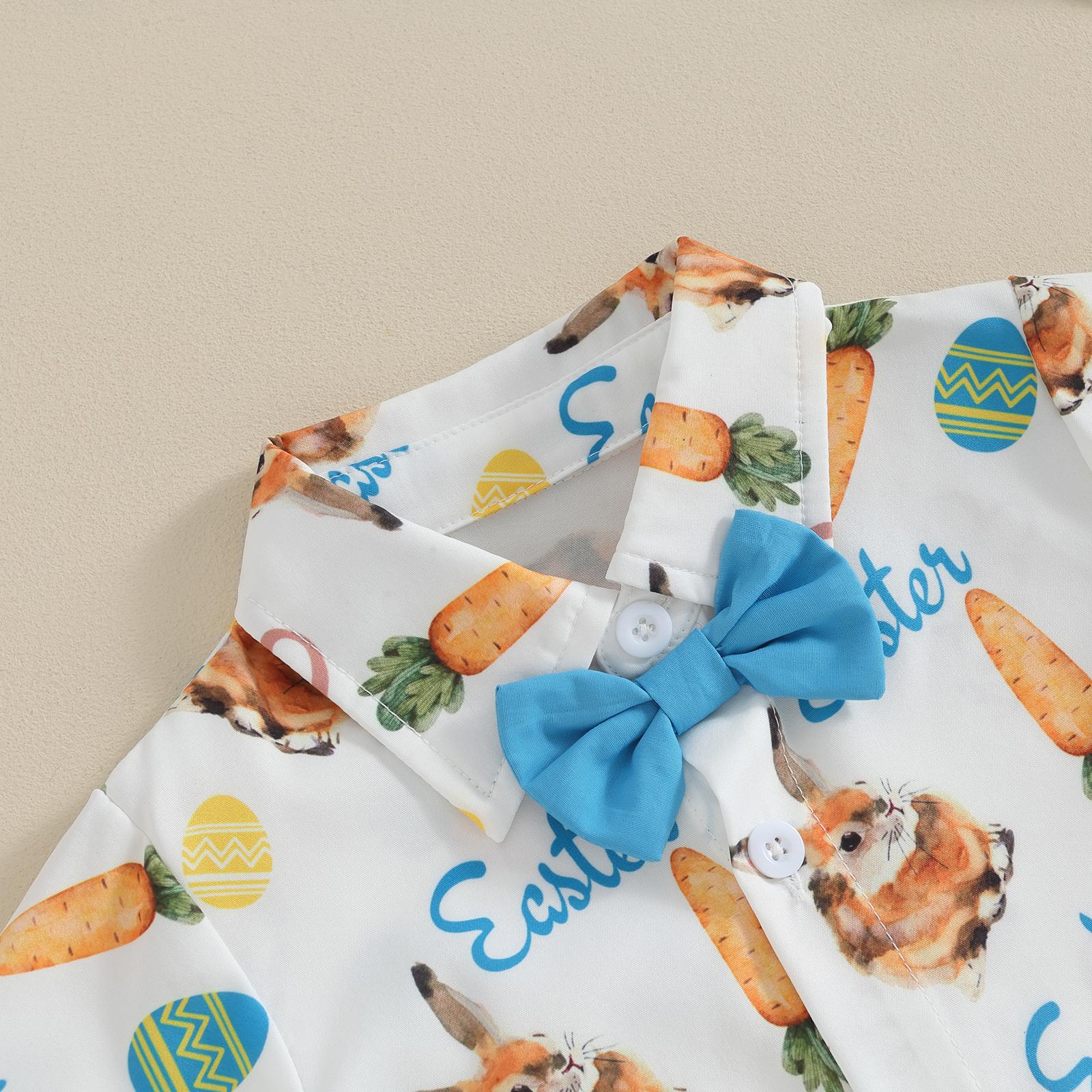 Babamoon Toddler Baby Boy Easter Outfits Carrot Rabbit Print Short Sleeve Button Down Shirt Top Solid Shorts Set Summer 2Pcs Clothes Babamoon Toddler Baby Boy Easter Outfits Carrot Rabbit Print Short Sleeve Button Down Shirt Top Solid Shorts Set Summer 2Pcs Clothes