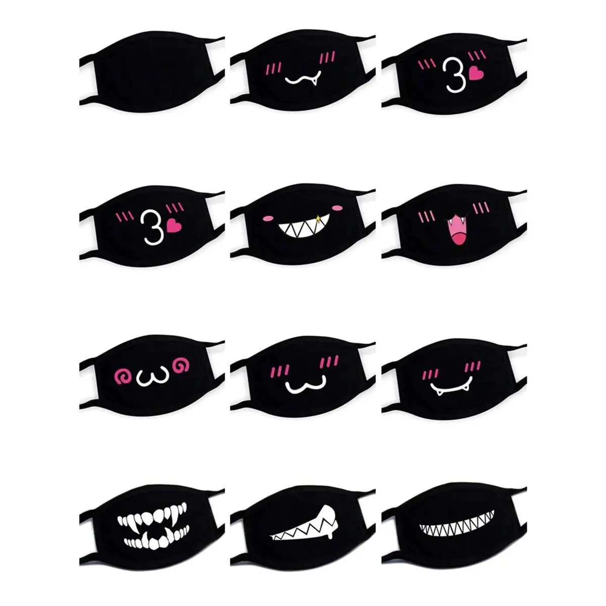 Funny Expression Creative Anime Party Mouth Face Mask For Mouth Black Unisex Kpop Riding Dustproof Breathable Kawaii Cute Mask