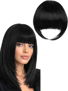 7inch clip on bangs, Fake bangs, straight bangs, thick bangs, French bangs with sideburns, French bangs hairpiece, synthetic wig, Synthetic hair, full-coverage bang design, sideburn style, suitable for women and girls, for everyday and festive occasions
