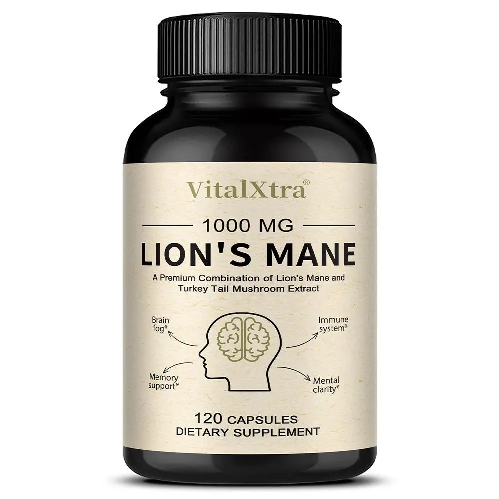 Lion Mane Health Supplements, supporting brain attention and memory, 120 capsules.