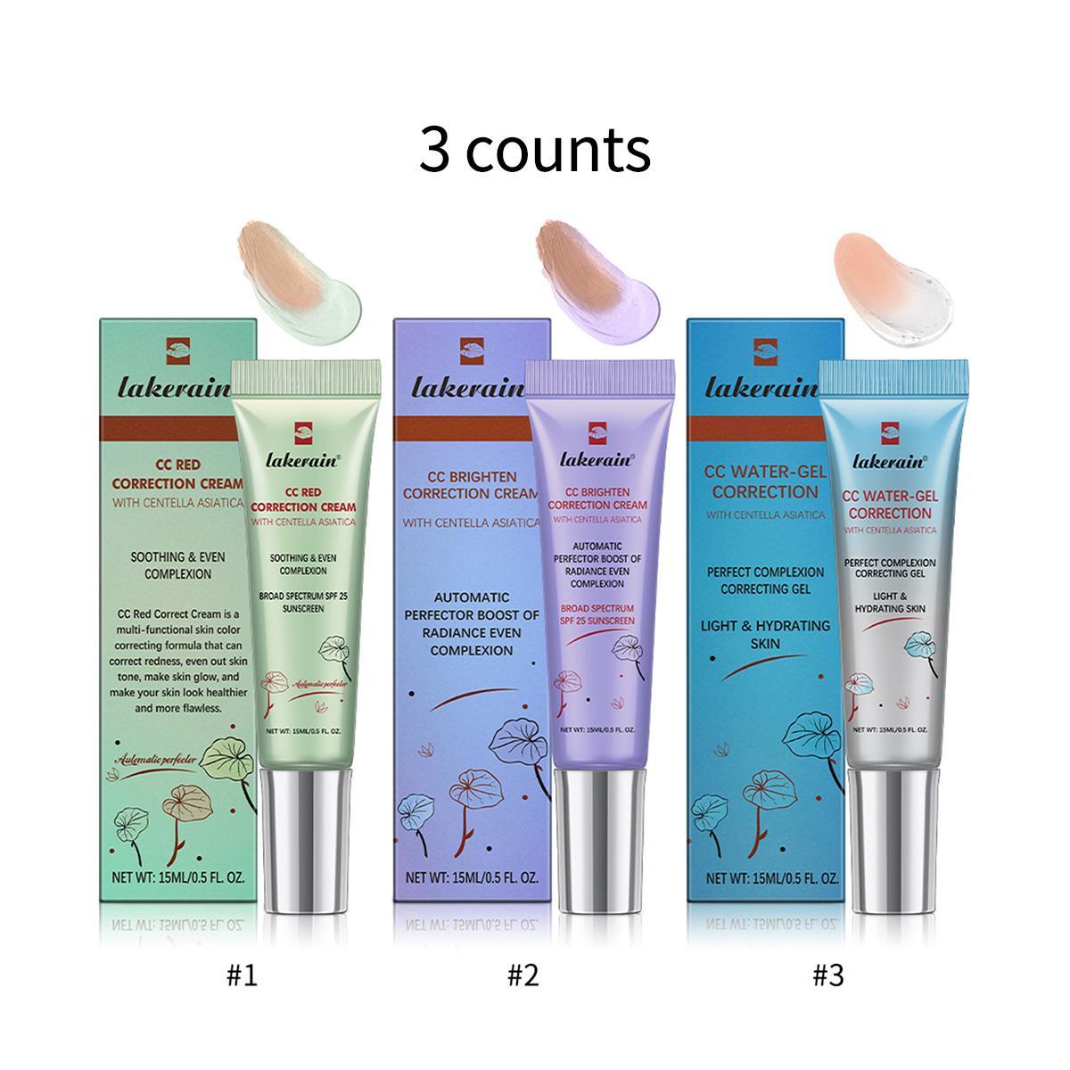 Moisturizing CC Cream, 3 Counts/set Long Lasting Full Coverage Flawless Makeup Cream, Lightweight Concealer Makeup Base Primer for Women & Girls