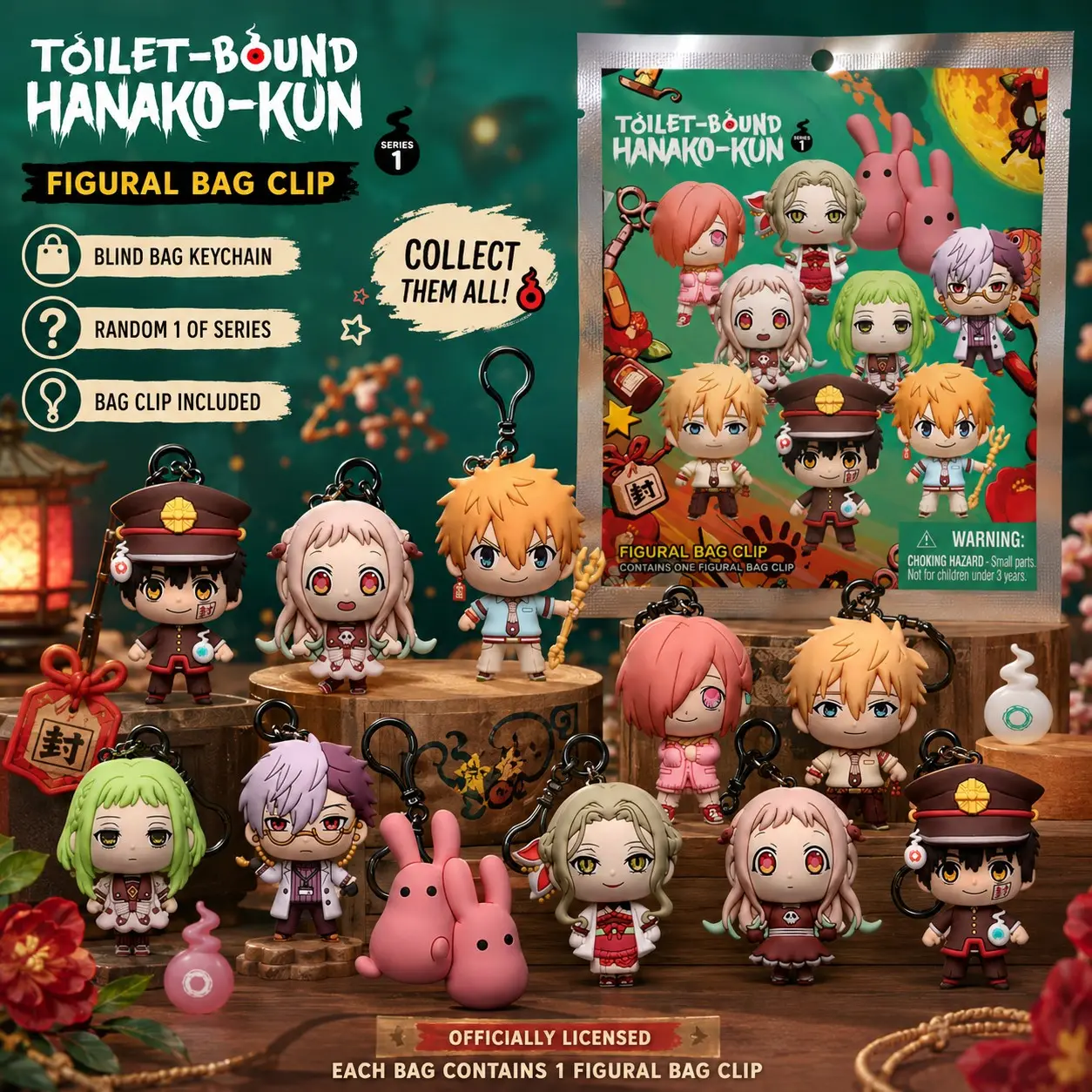 Crunchyroll Hanako-Kun Blind Bag Keychain, 3D Anime Figure Mystery Clip, Random Aesthetic Backpack Keyring, Teen Cute Gift, Collectible Charm, Cute Keychains