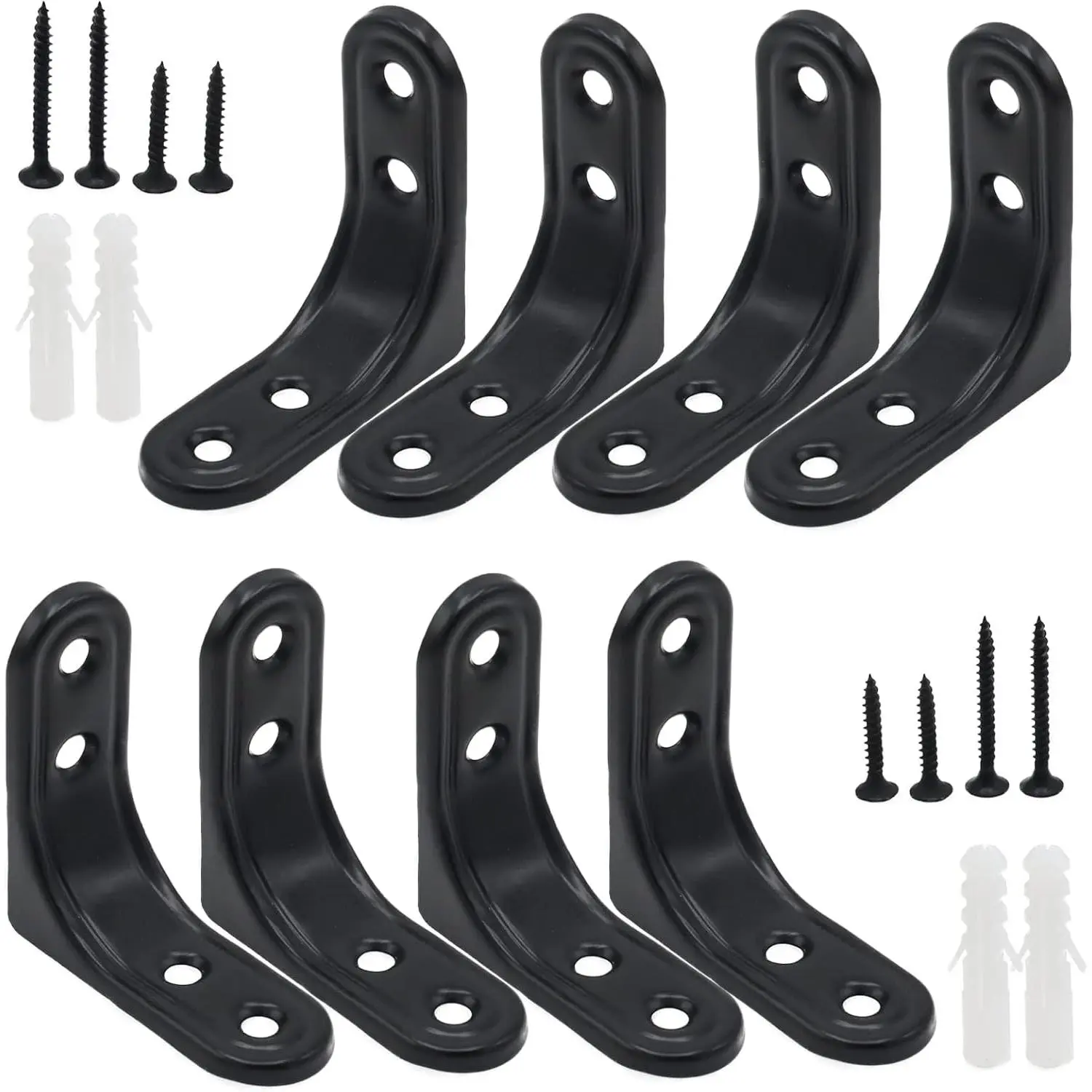 8 count 2 Inch Heavy Duty L Brackets - 90  Wall Mount Right Angle Corner Braces for Shelves, , Cabinets - Black  Coated Steel Shelf Supports with Mounting Screws Included