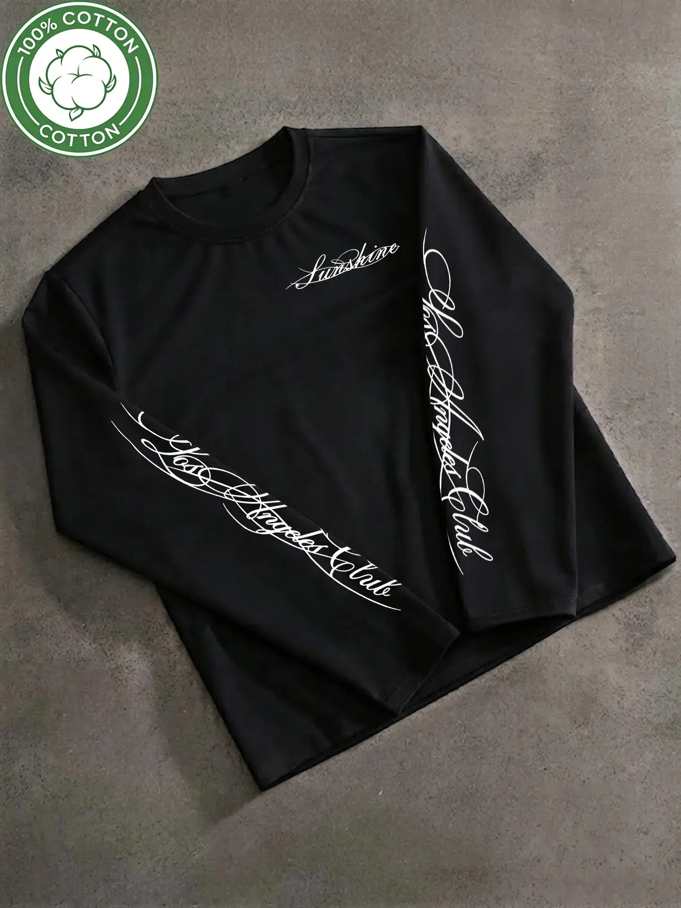 Men's Red 100% Cotton Long Sleeve T-Shirt, Vintage Cursive Letter Print Crew Neck Tee, Y2K Streetwear Casual Basic Top, One Piece For Gym Daily Street Outfit