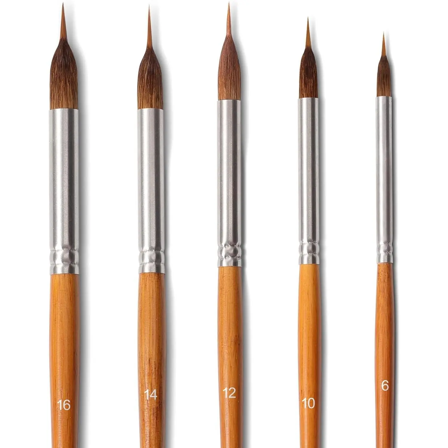 Professional Watercolor Brushes - 5Pcs Extra Long Needle Point Detail Brushes,Two-Layer Liner Sable/Horse Hair Brush for Fine Line Work,Gouache,Acrylic,Models,Artist Grade Painting Tools (Brown)