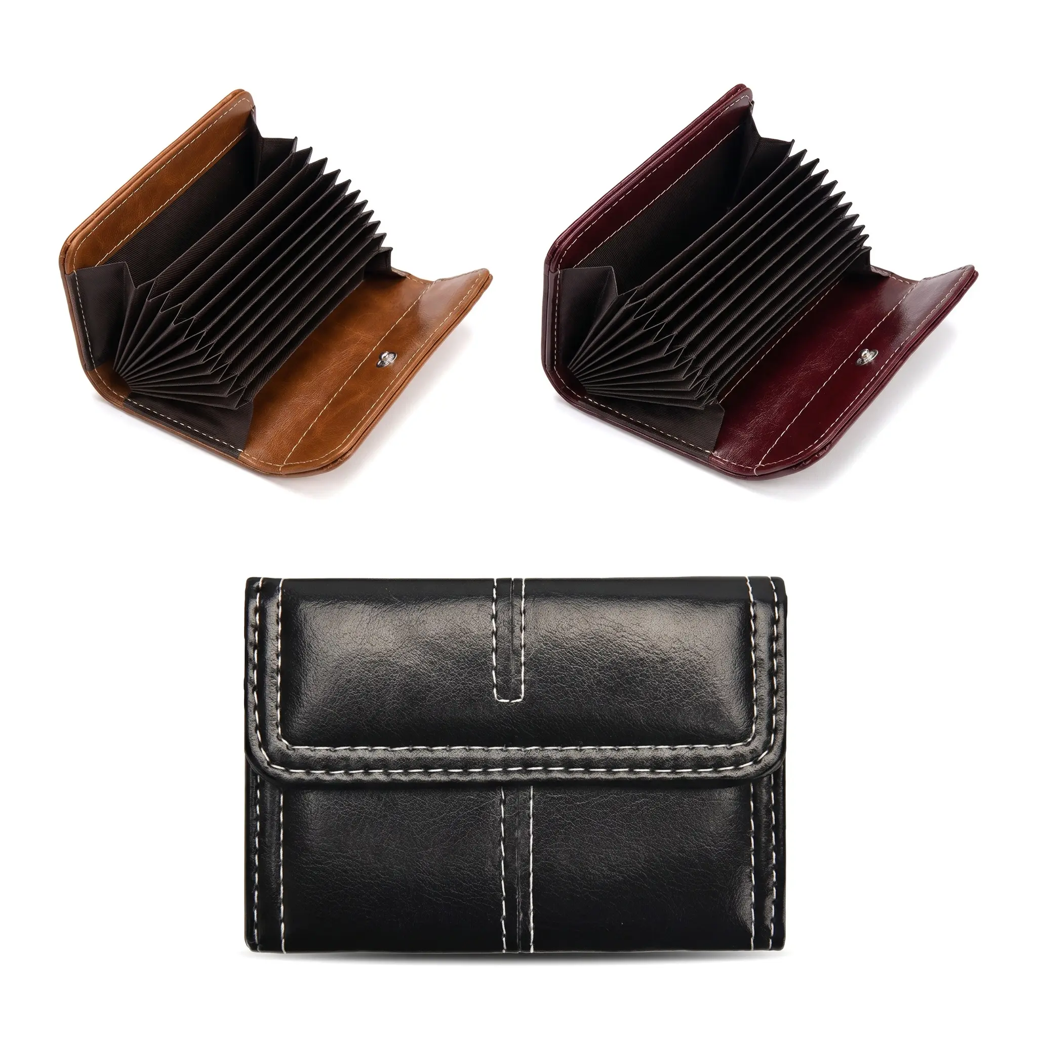 Slim Anti Skimming Card Holder For Women 3 Fold Accordion Wallet Urban Minimalist Solid Color PU Leather Daily Essential