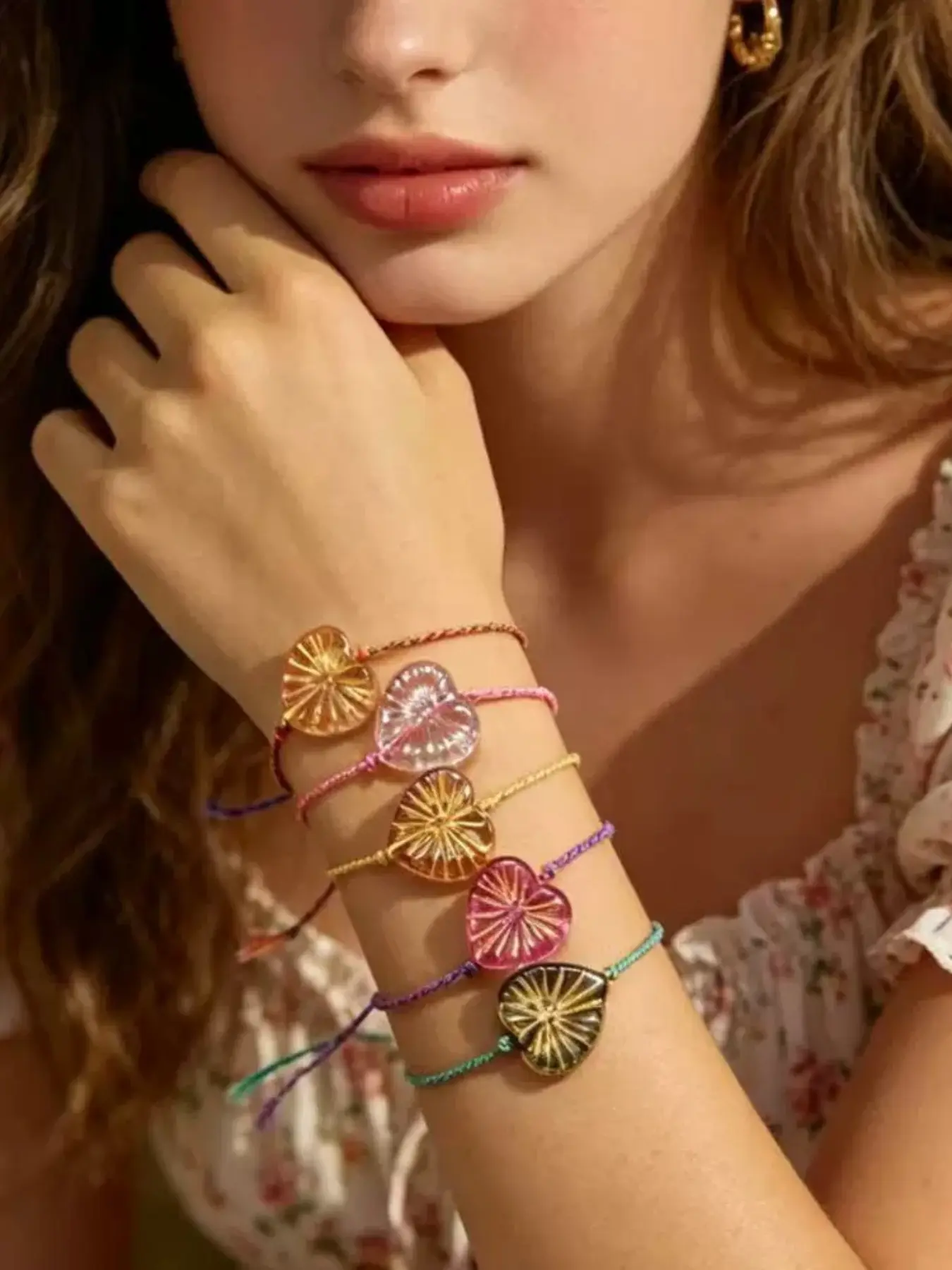 Boho Style Heart Bracelets Set of Five, Women's Braided Rope Lucky Friendship Jewelry, Luxury Unique Design, Colorful Handmade Accessories, Matching Heart Bracelets
