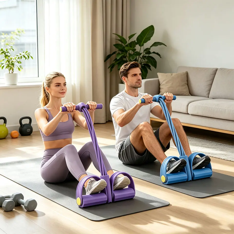 6-Tube Pedal Resistance Band, Elastic Latex Abdominal Trainer, Multifunctional Home Fitness Stretch Equipment for Men & Women (Leg, Waist, Arm Workouts)
