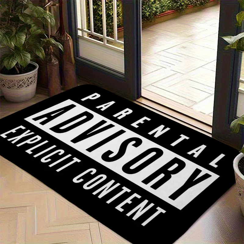 Parental Advisory Explicit Content Door Mat Hip Hop Doormat Music Sign Welcome Mat, Machine Washable Rugs, Non Slip Floor Rug Home Decor Foot Pad Washable Area Rug for Indoor Outdoor Hallway Front Door Porch Carpet