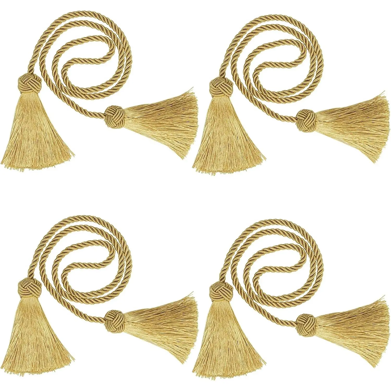 4 Pack Curtain Tiebacks Window Curtain Tiebacks Decorative Tassels Tieback Gold Rope with Tassels for Home Window Office Decoration(Gold)
