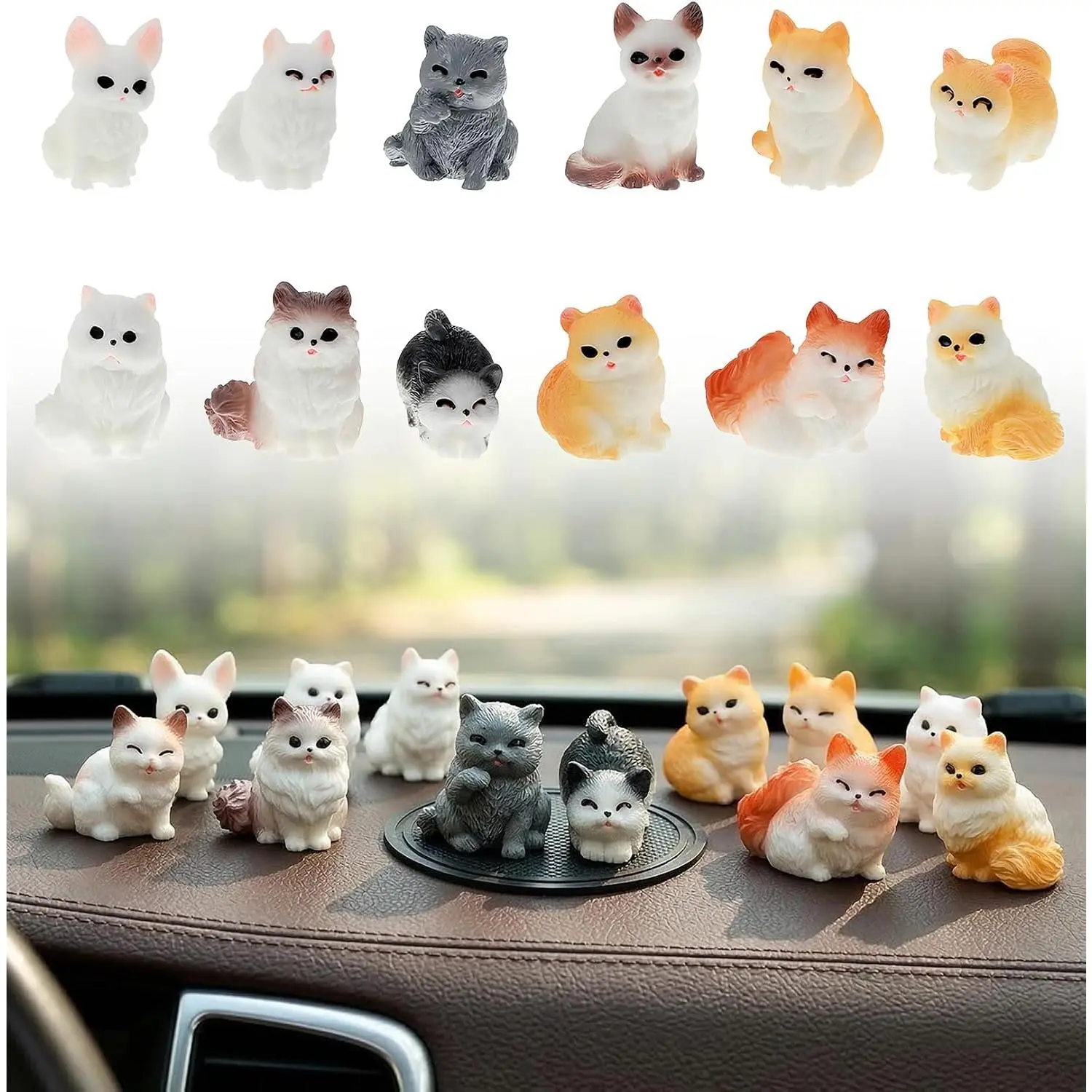 12 count Mini  Desk Figurines, Cute  Mini  Desk Decor  Cats Figurines with Adhesive Pad for  ,  Dashboard & Office  Display (Multicolor, 1.2 x 1.0 in)