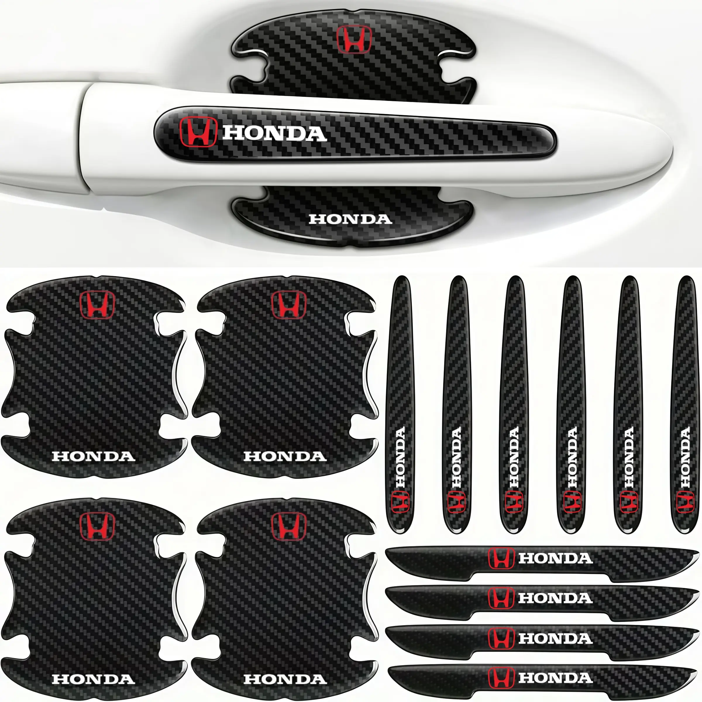 14pcs Carbon Fiber Car Door Handle Protectors, Universal Fit, Scratch-Resistant, Honda Compatible, Automotive Decor Accessories, Automotive Decoration
