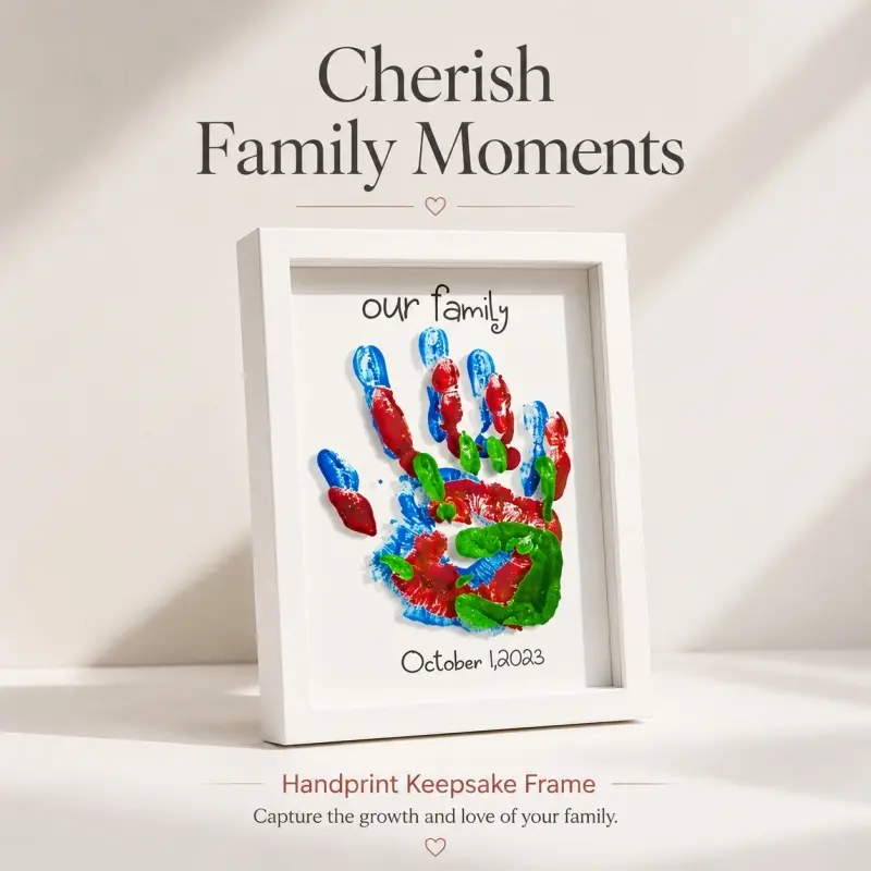 Parent-Child Hand & Foot Print Photo Frame Set, Floating Multi-Layer 3D Keepsake Ornament, Perfect for Newborn Souvenirs, Preserve Warm Family Moments
