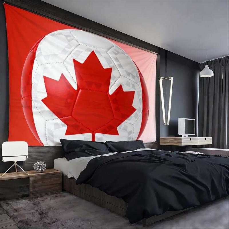 1 pc microfiber FIFA World Cup Canadian Flag Tapestry Wall Hanging Soccer Ball Design Living Room Bedroom Decor Holiday Ornament Tapestry Background Cloth Hanging Cloth Wall Cloth Decorative Cloth
