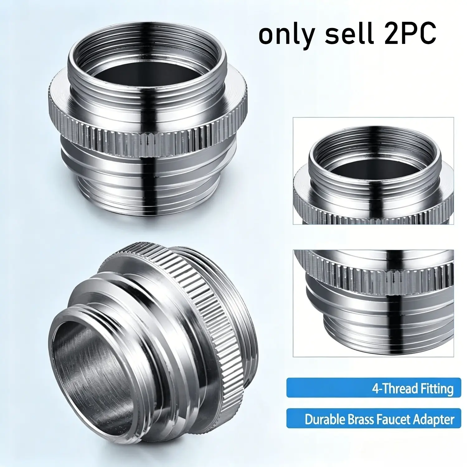 2Pcs 4 types of hread Brass Faucet Adapter Connector, 15/16'-27T Male, 55/64'-27T Female/Male, 3/4' Garden Hose Thread Converter for Kitchen Bathroom Sink Tap to Water Hose