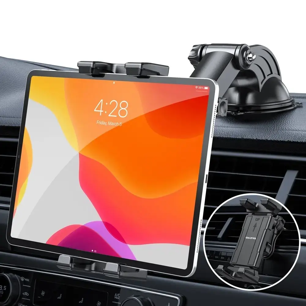 Car Dashboard Tablet Stand, iPad Car Vacuum Mount, Adjustable Arm, 360 Degree Rotation, Fits 5-13 Inch Tablets, Truck Vent Compatible