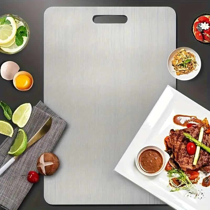 Durable Stainless Steel Cutting Board, Dual-Sided Design, Easy Clean with Handle, Dishwasher Safe, Ideal for Chopping Kitchen Meat Vegetables Fruits, Outdoor Camping
