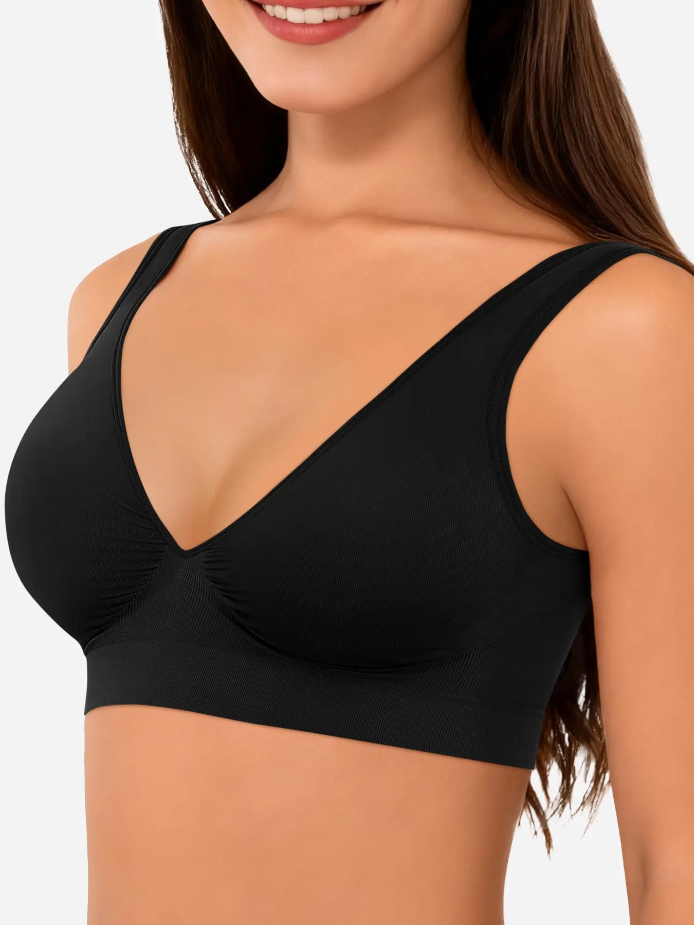 Deep V Neck Everyday Bras for Women Wide Straps No Underwire Seamless Smooth Bralette Full Coverage Comfy Everyday Bras, All Seasons