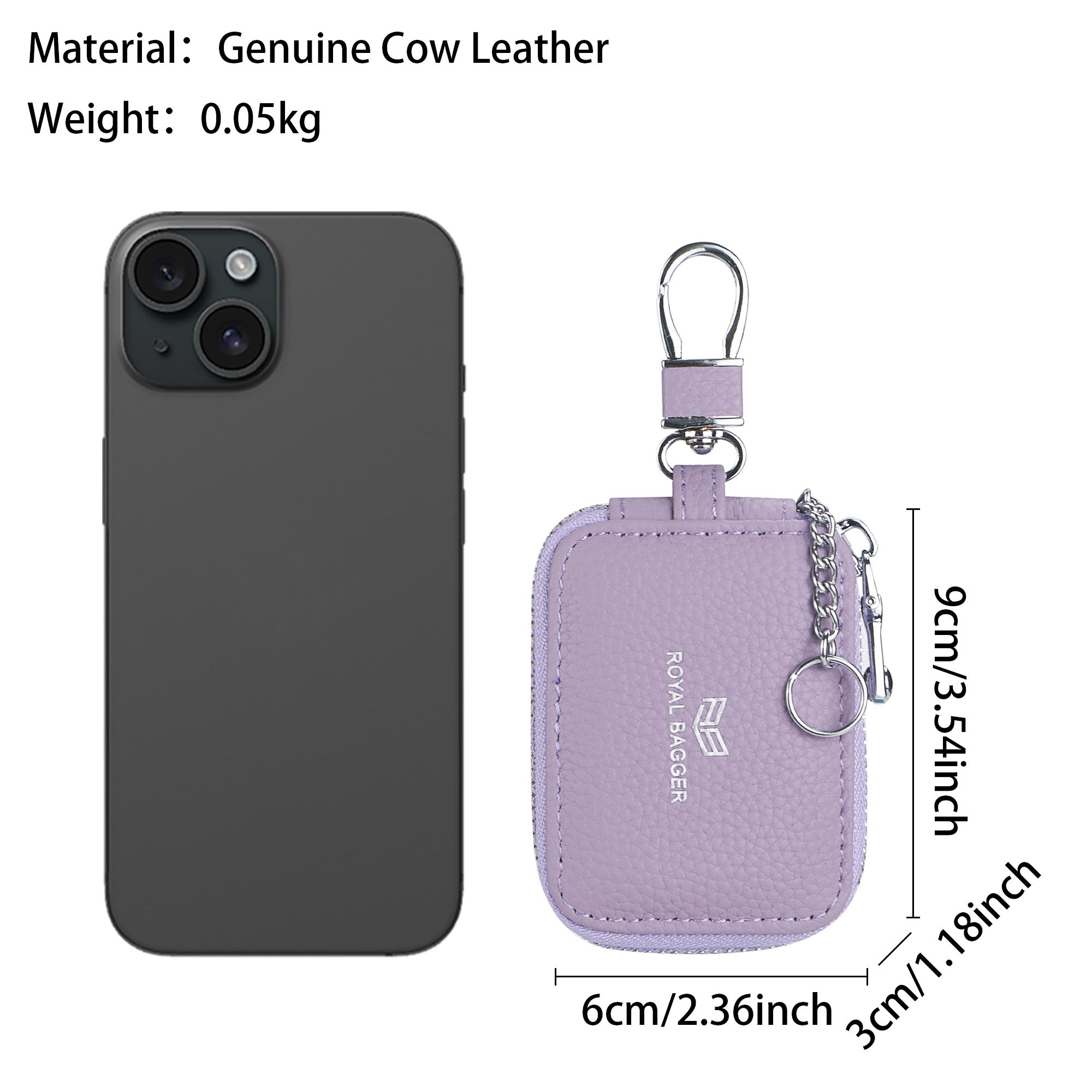 Royal Bagger Mini Earphone Bag Genuine Leather Zipper Key Wallet with Keychain, Portable Headphone Case for Men & Women 3901