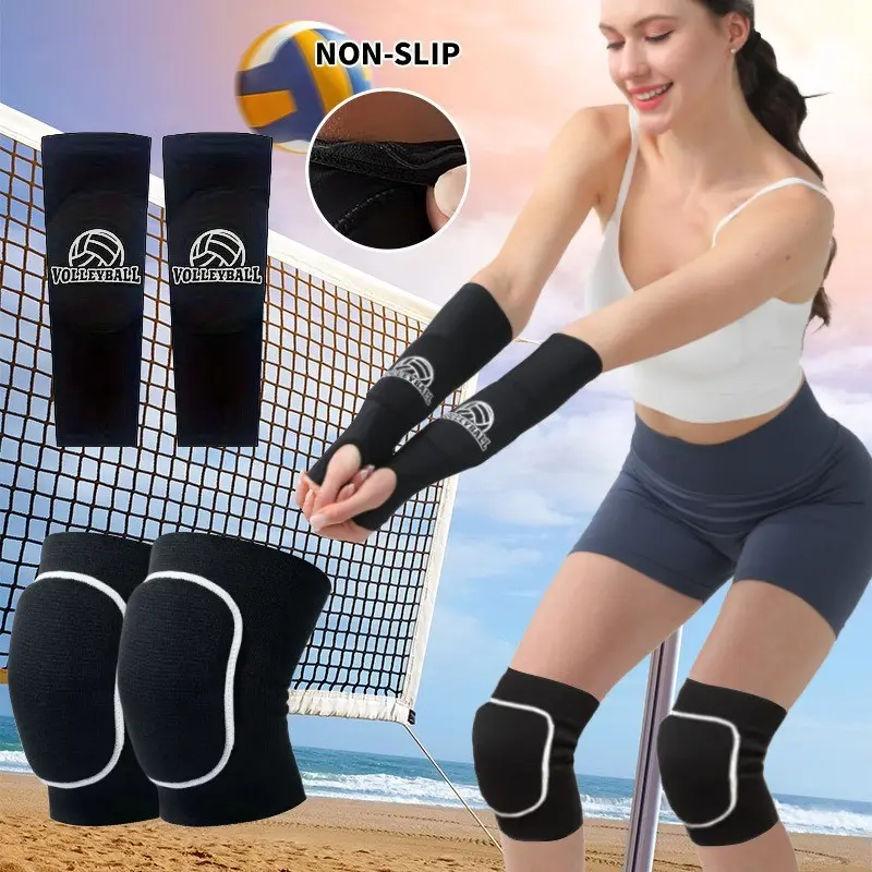 Volleyball Protective Gear Set, 2pcs Padded Forearm Sleeves, 2pcs Knee Pads, Breathable Anti-Collision, for Youth Men Women