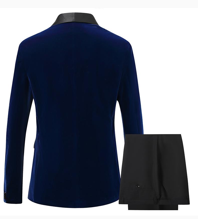 Men's 3-Piece Slim Fit Shawl Lapel Suit  Color Block Korean Style Groom Wedding Tuxedo With Side Vents