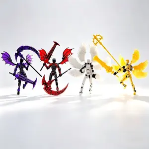 4pcs 3D Printed Multi-Jointed Titan 13 Action Figure Set with Weapons, Robot Collection for Desktop Decoration and Gifts