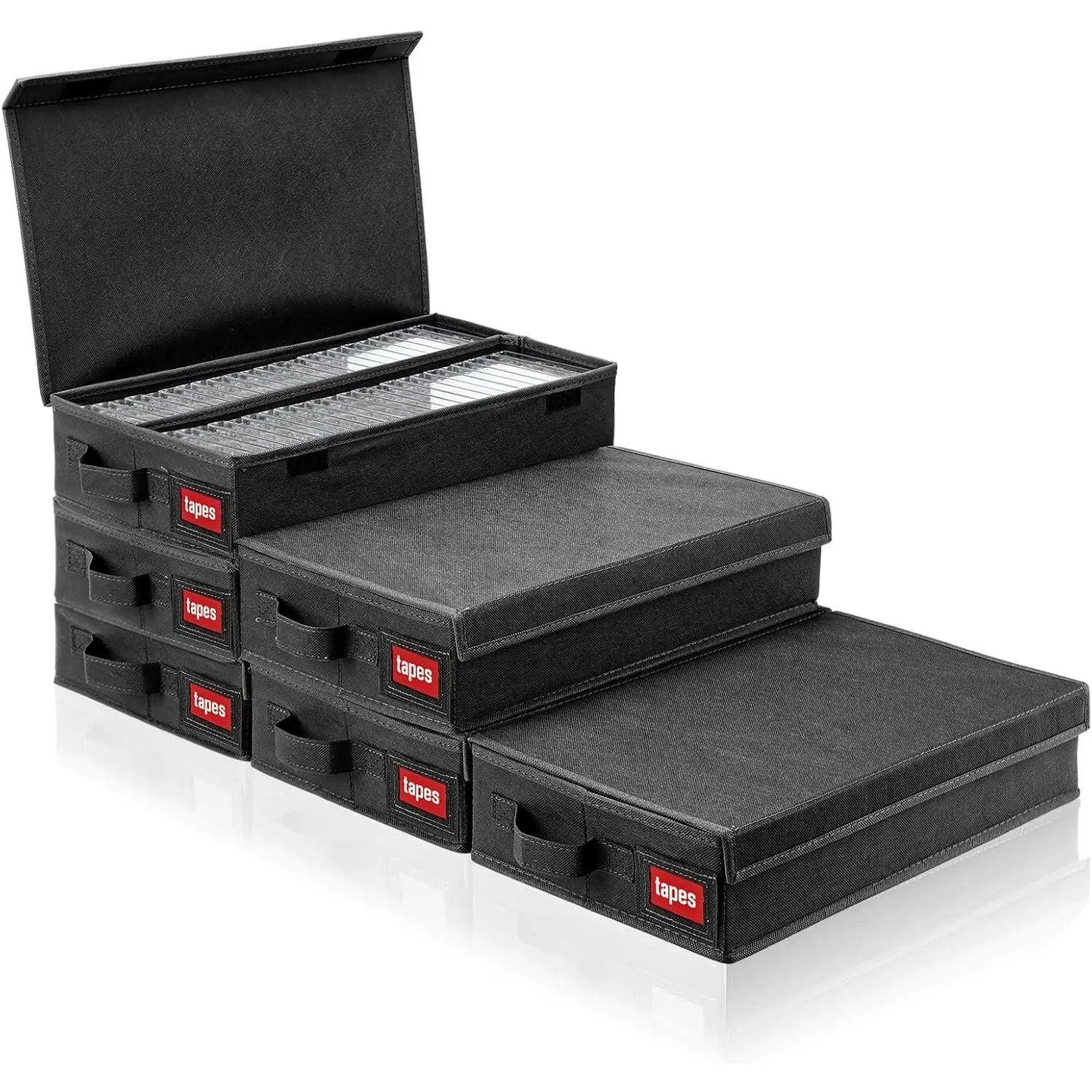 6 Packs Stackable Cassette Tape Storage Boxes Practical Dust Proof Holder Racks with Lid 16.34 x 9.25 x 3.54 Inches Holds 288 Cassette Cases Grey