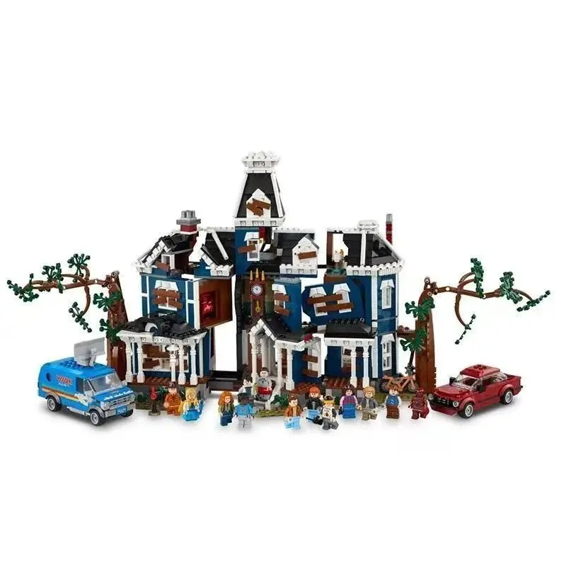 American Blue- Manor Building Blocks Villa, Detachable Dual-Sided Design, Includes Vehicles and Figures, Large Assembly Decorative Piece